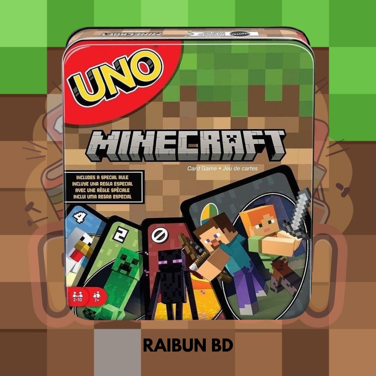 UNO Card Game, Gifts For Kids, Minecraft Themed, Storage Tin Box